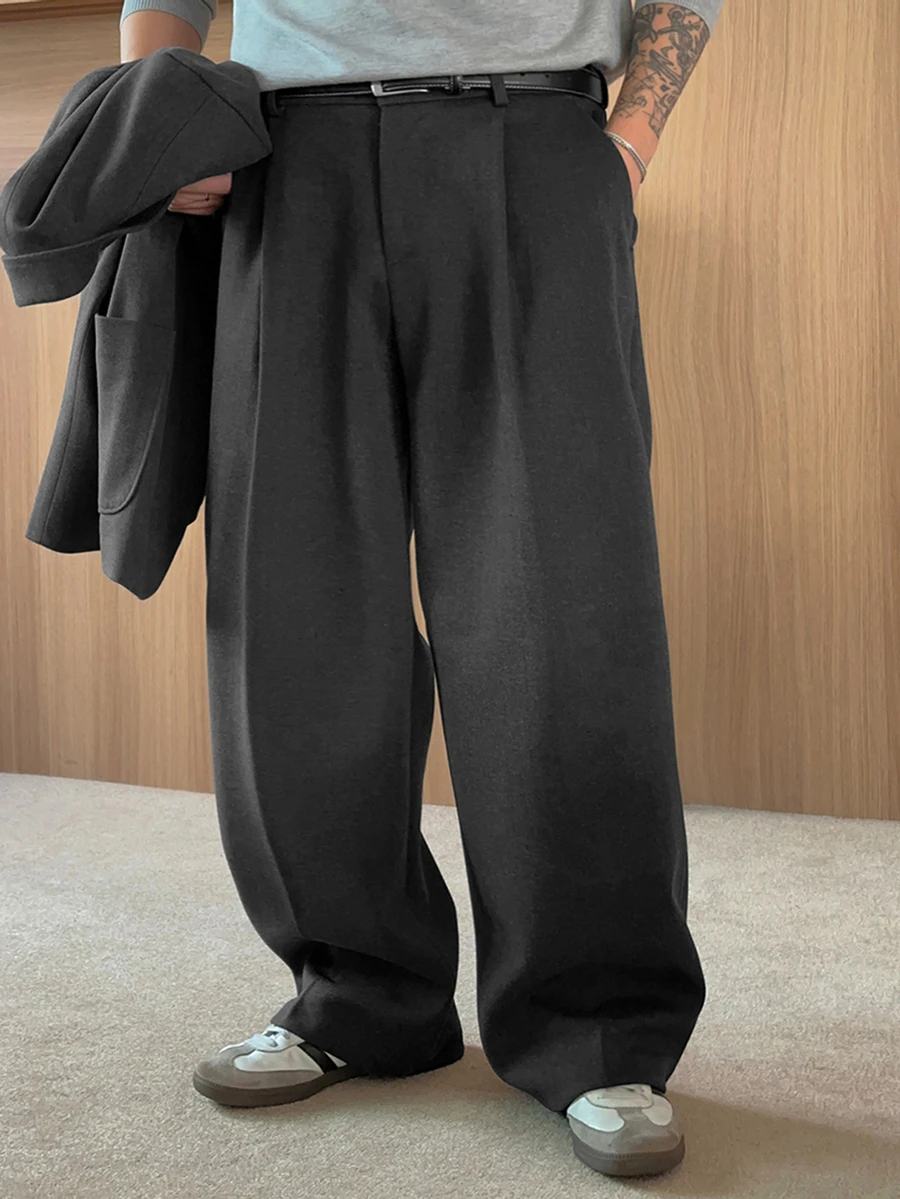 DAZY Spring/Autumn Dark Gray Solid Color Korean Style Men's Plus Size Suit Pants - Dark Grey - View 1