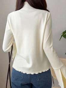 DAZY Teen Girls Half Mock Neck Patchwork Long Sleeve Inner Layer T-Shirt, Autumn - Beige - View 5