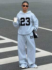 Muchica 女款休閒寬鬆連帽衛衣與運動長褲套裝，女款秋冬服飾 - 灰色 - 查看 7