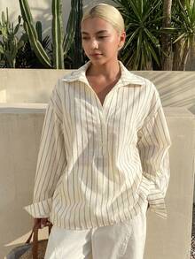 Dazy Kids Teen Girl Striped Casual Versatile Daily Wear Shirt - Beige - View 3