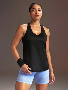 Powerista Women's Minimalist Solid Color Sports Tank Top Yoga - Black - View 2