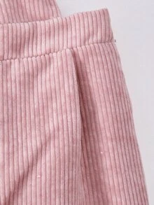 SHEIN 少女女孩抓絨秋季服飾 秋冬羅紋燈芯絨可調扣彈性腰連身褲，日常穿著校園風 白色粉色可愛款 - 粉色 - 查看 7