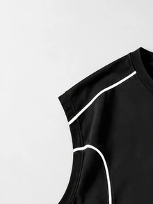 Men's Sports T-Shirt, Casual Running Tank Top - Black - View 4