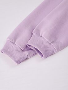 SHEIN Reset Phase 2件組女童馬卡龍色系花卉收腰刷毛抓絨運動衫＋寬鬆長褲休閒運動套裝，秋冬假期校園學生穿搭 - 紫色 - 查看 6