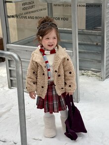 Dazy Kids Infant (Girl) Polka Dot Korean Style Long Sleeve Autumn/Winter Jacket - Apricot - View 13
