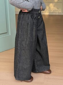 Dazy Kids Young Girl) Straight Leg Striped Casual Washed Dark Blue Denim Jeans - Black - View 5