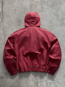 AXEPEAK 男士水洗復古藍色刺繡連帽彈性腰長袖上衣 - 紅色 - 查看 2