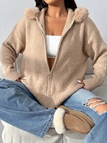 Solflare Plus Size Women's Solid Color Casual Versatile Daily Wear Cardigan - Apricot - View 4