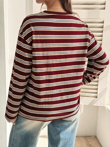 SHEIN 孕婦條紋哺乳T恤，休閒秋季穿著 - 彩色 - 查看 7