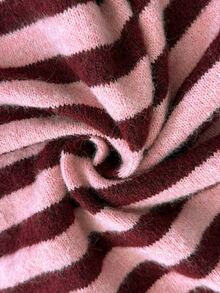 Elaquor Plus Size Women's Striped Drop Shoulder Long Sleeve Single-Breasted Casual Knit Cardigan - Pink - View 7