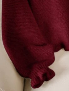 CosyJoli Áo len chui đầu dệt kim dày màu trơn dáng rộng, tay áo bo bèo, dáng ngắn, phong cách corset, màu đỏ rượu vang, phù hợp cho mùa đông, Giáng sinh, tiệc tối, trang trọng và đám cưới - Màu Đỏ Sâu - Xem 6