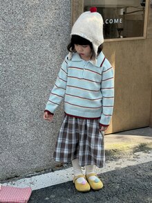 Dazy Kids Infant/Toddler (Girl) Turn-Collar Striped Long Sleeve Autumn/Winter Korean Style Casual Versatile Contrast Color Sweater - Baby Blue - View 1