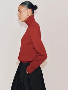 Anewsta Essential Turtleneck Knit Cardigan, Button Front Sweater, Loose Long Sleeve Knitwear, **Red Cardigan**, Thanksgiving Outfit, Christmas Holiday Wear, Winter Part - Red - View 6