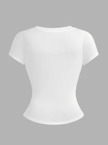 Sweetra 3pcs/Set Women's Plus Size Deep V-Neck Short Sleeve Casual Commute Versatile T-Shirt Tops, Spring/Summer - Multicolor - View 3