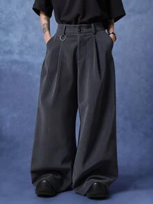 PAVTROS 男士年輕街頭風 INS 多功能單品：純色寬鬆黑色燈芯絨長褲，度假禮物首選 - 深灰色 - 查看 1