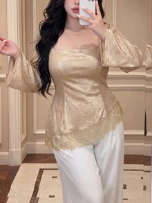 Vibekara Plus Size Women's Casual Versatile Everyday Outing Shirt - Gold - View 5