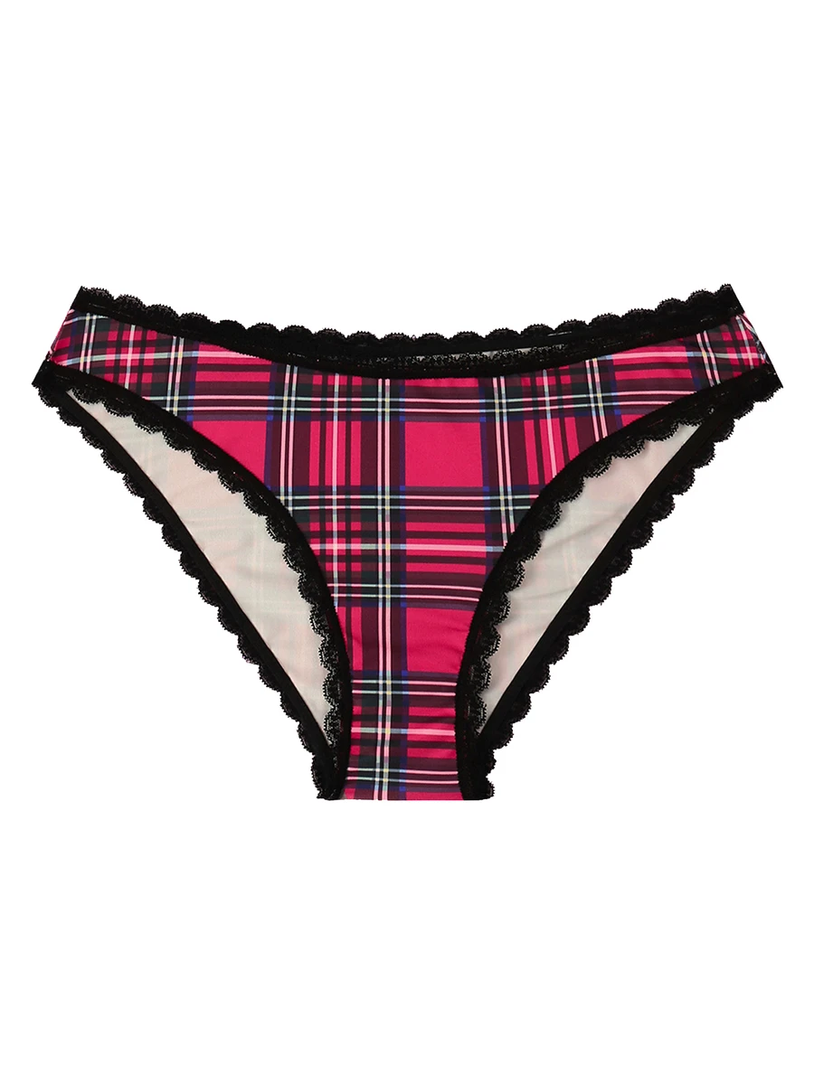 Notgurli 1pc Women's Cute Playful Quirky Plaid Print Low Waist Triangle Panties - Multicolor - View 1