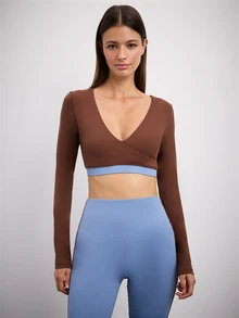 Nöista Long Sleep Top With Crossed Front - Brown - View 1