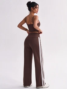 Slayform Slayform Halter Cami Two Pieces Set,Side Stripe Flare Pants,Y2k Matching Set,Activewear Co Ord,Casual Workout - Multicolor - View 5
