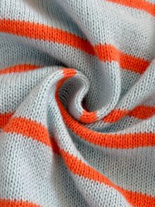 Elaquor Áo cardigan len dệt kim phối màu sọc có cúc cho người size lớn - Màu xanh lam - Xem 7