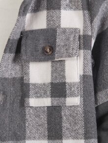 SHEIN 2件組小男孩冬季返校職業日秋季時尚咖啡色格紋撞色連帽外套（含口袋與鬆緊腰）搭配素色長褲 - 灰色 - 查看 8