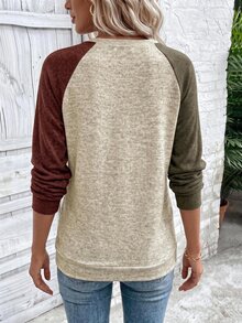 EMERY ROSE Women's Casual Color Block Raglan Sleeve Sweatshirt Pullover Fall - Multicolor - View 2