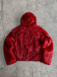 AXEPEAK 男士休閒人造毛皮刺繡夾克 - 紅色 - 查看 2
