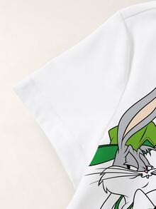 LOONEY TUNES X SHEIN 男嬰字母卡通印花短袖休閒上衣 - 白色 - 查看 4