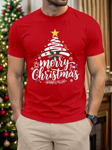 Manfinity Homme Christmas Tree Print Fashion Casual Men's Red Regular Fit Short Sleeve T-Shirt - Red - View 2