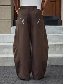 SWAVVY 男士素色休閒日常旅行長褲，附口袋 - 棕色 - 查看 1