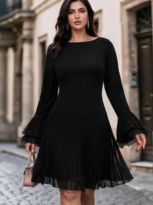 Velvienne Versatile Premium Pleated Plus Size Women's Dress - Black - View 1
