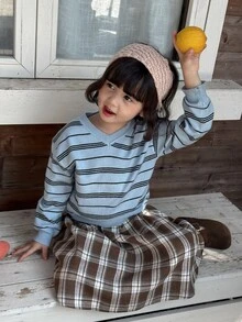 Dazy Kids Infant/Toddler (Girl) Plaid Korean Style Casual Versatile All-Season Bottoms - Blue - View 9