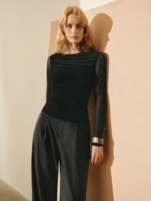 MOTF PREMIUM WOMEN'S MESH PATCHWORK TOP, AUTUMN/WINTER - Black - View 5