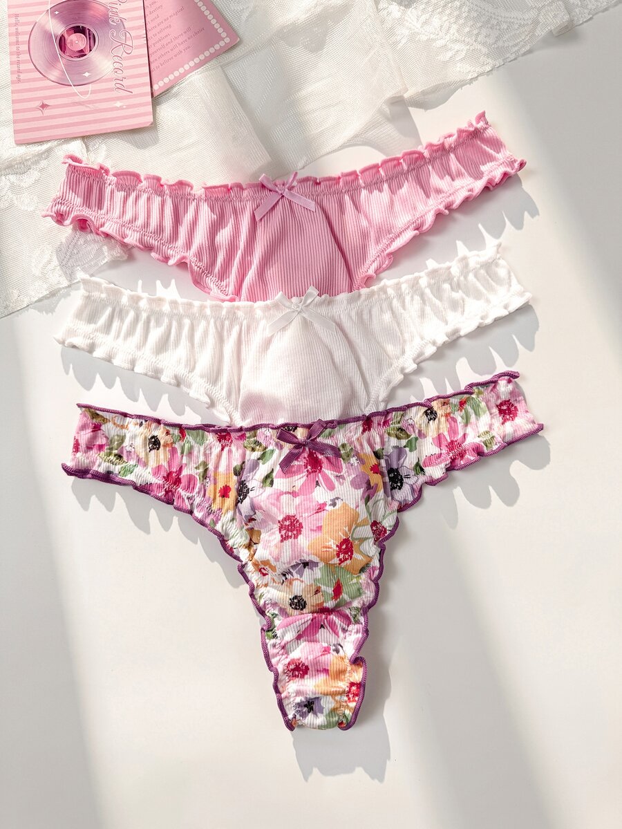 PetitDoll Women's Bow Decor Sexy Everyday Thong Panties - Multicolor - View 1