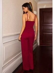 Slumberist Women's Lace Patchwork Tie Strap Camisole Pajama Set - Burgundy - View 2