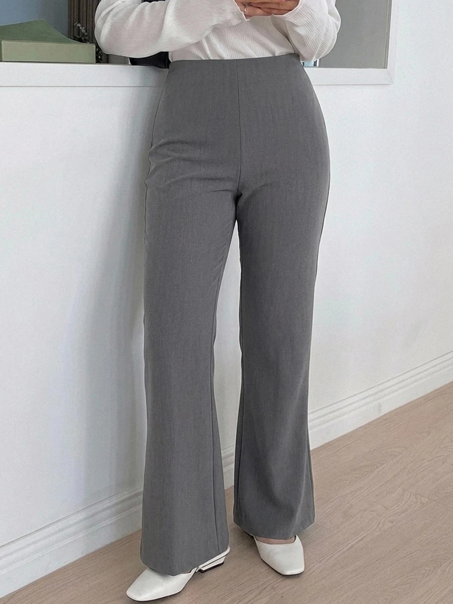 Dazy Plus Solid Color Casual Office Wear Fitted Flare Leg Long Pants Spring Autumn New Style - Grey - View 1
