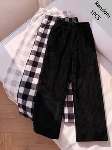 SHEIN 青少年女孩簡約百搭休閒運動長褲，適合週末外出 - 黑色 - 查看 5