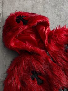 AXEPEAK 男士休閒人造毛皮刺繡夾克 - 紅色 - 查看 3