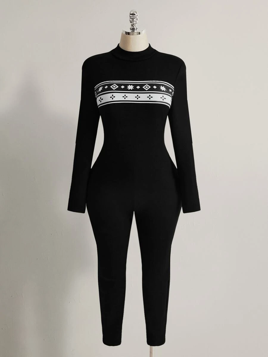 SHEIN ICON Women's Plus Size Colorblock Casual Daily Wear Jumpsuit - Black - View 1