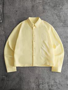 AXEPEAK Men's Solid Color Long Sleeve Single-Breasted Casual Commute Shirt - Yellow - View 1