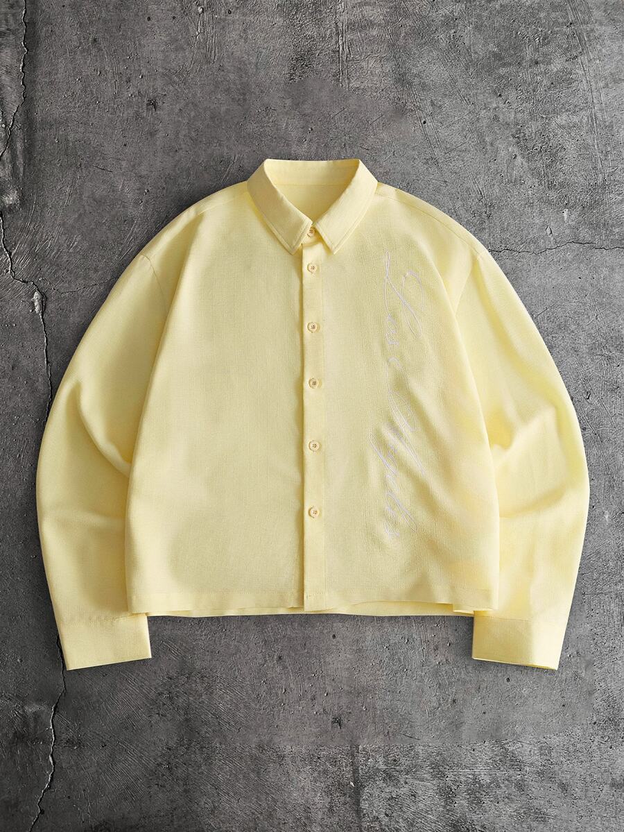 AXEPEAK Men's Solid Color Long Sleeve Single-Breasted Casual Commute Shirt - Yellow - View 1