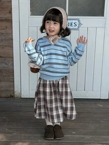 Dazy Kids Infant/Toddler (Girl) Plaid Korean Style Casual Versatile All-Season Bottoms - Blue - View 3