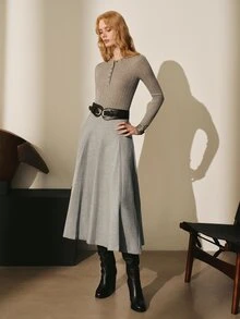 MOTF PREMIUM WOMEN'S SOLID COLOR CASUAL VERSATILE DAILY SKIRT - Grey - View 7