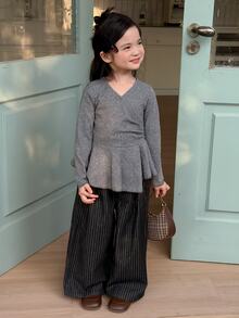 Dazy Kids Young Girl) Straight Leg Striped Casual Washed Dark Blue Denim Jeans - Black - View 7