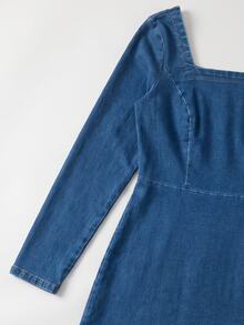 GlowEve Women's Square Neck Long Sleeve Elegant Fashion Denim Dress - Multicolor - View 6