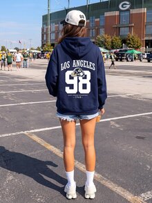 Muchica Football Pattern Print Long Sleeve Sweatshirt Sweatshirt Suitable For Autumn/Winter - Navy Blue - View 4