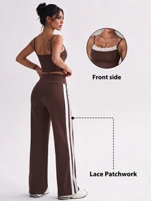 Slayform Slayform Halter Cami Two Pieces Set,Side Stripe Flare Pants,Y2k Matching Set,Activewear Co Ord,Casual Workout - Multicolor - View 2
