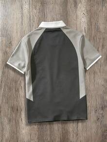 Daypath Camisa polo de media abertura con botones y estampado de letras para hombre - Gris - Ver 2