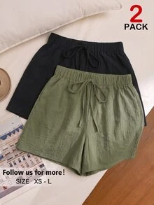 Story & Sage 女款休閒度假短褲 春夏季 寬鬆抽繩蝴蝶結設計 紋理棕米色 多件裝 日常居家外出休閒短褲 - 彩色 - 查看 1