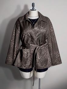 SHEIN ICON Women's Plus Size Leopard Print Lapel Collar Jacket - Brown - View 6